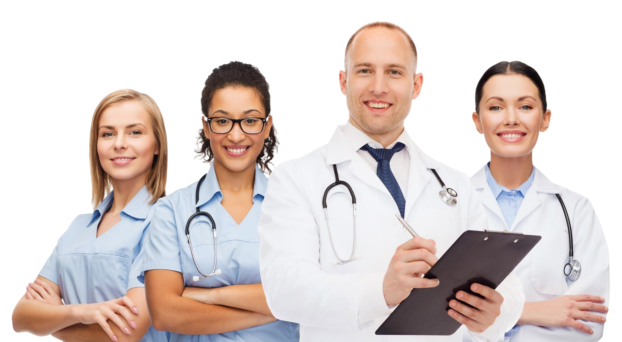 medicina-profesion-trabajo-equipo-concepto-atencion-medica-grupo-internacional-medicos-sonrientes-o-medicos-portapapeles-estetoscopios-sobre-fondo-blanco